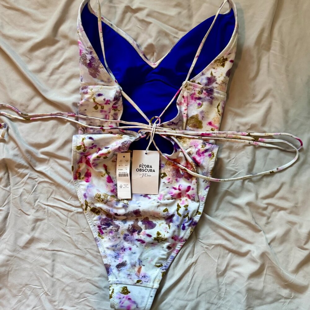 Flora Obscura X J.Crew Strappy-Back Plunge One-Piece Swimsuit - Picture 2 of 3